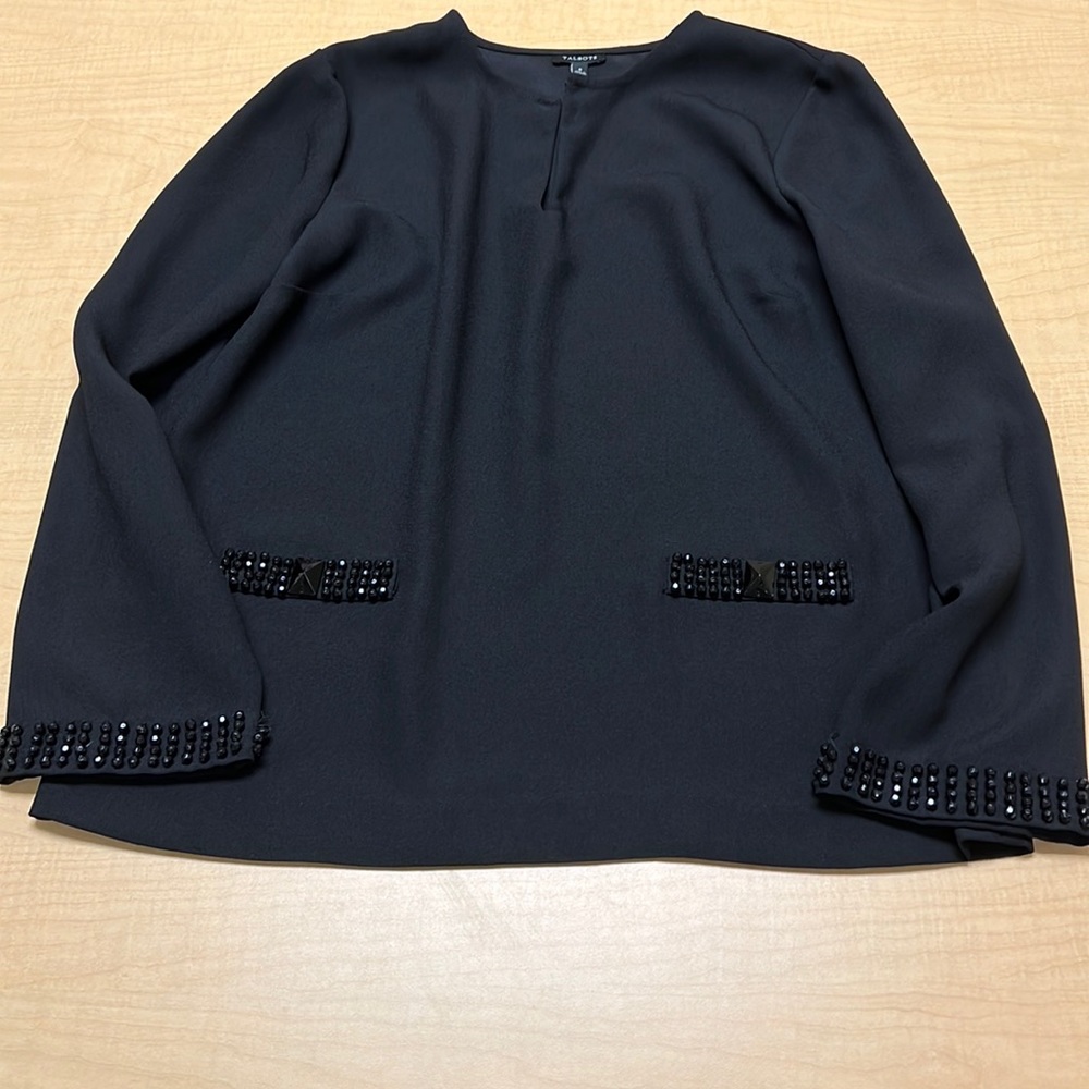Talbots black dressy top with jewels, size 6‎